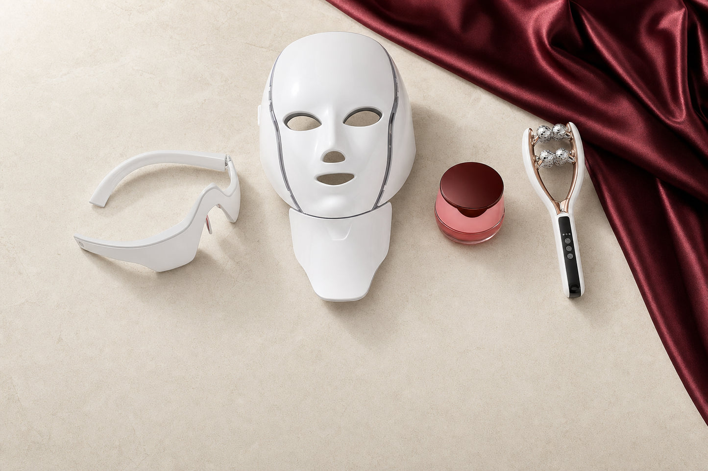 Ritual Completo Adreluma: mascarilla LED, masajeador de ojos, bálsamo labial y roller facial